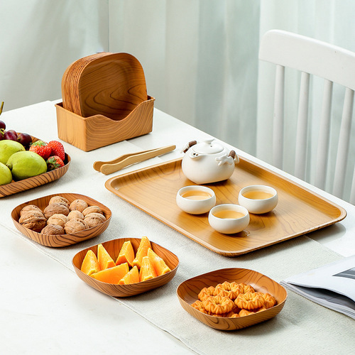 Creative Wood Grain Bone Plate Home Serving Tray Snack Cake Nuts Fruits Tea Art Snack Medium Plate Serving Tray Storage Plate