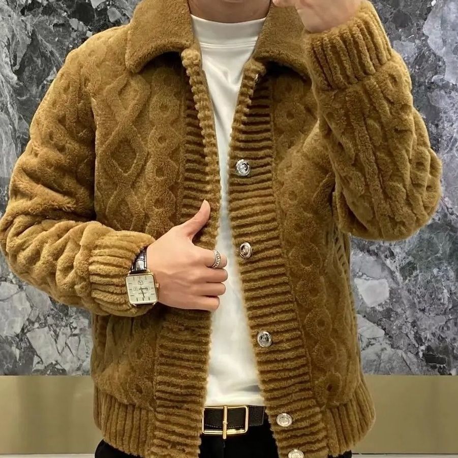 30-50 años de edad de los hombres forrados de lana engrosada estilo occidental casual abrigo de otoño e invierno juventud cálida camiseta superior ropa de hombre a juego