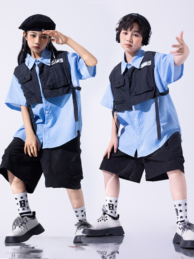 Hip-hop Children's Fashion Clothing Cool Suit Children's Fried Street Children's Clothing hiphop Clothing Summer Drum Costume Boys