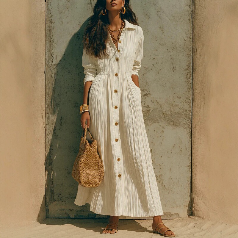 2026 European and American Autumn New High-End White Dress, Long, Waist-Cinched, Loose, Plus-Size Women's Clothing, Cross-Border Bestseller 2026 European and American Autumn New High-End White Dress, Long, Waist-Cinched, Loose, Plus-Size Women's Clothing, Cross-Border Bestseller