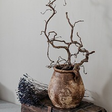 艺术陶罐复古做旧粗陶花盆手工仿古陶土插花花瓶陶盆黑陶装饰摆件
