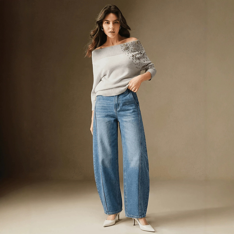American Retro High-Waisted Wide-Leg Jeans for Women, Ice-Washed Cotton Comfortable Casual Pants American Retro High-Waisted Wide-Leg Jeans for Women, Ice-Washed Cotton Comfortable Casual Pants