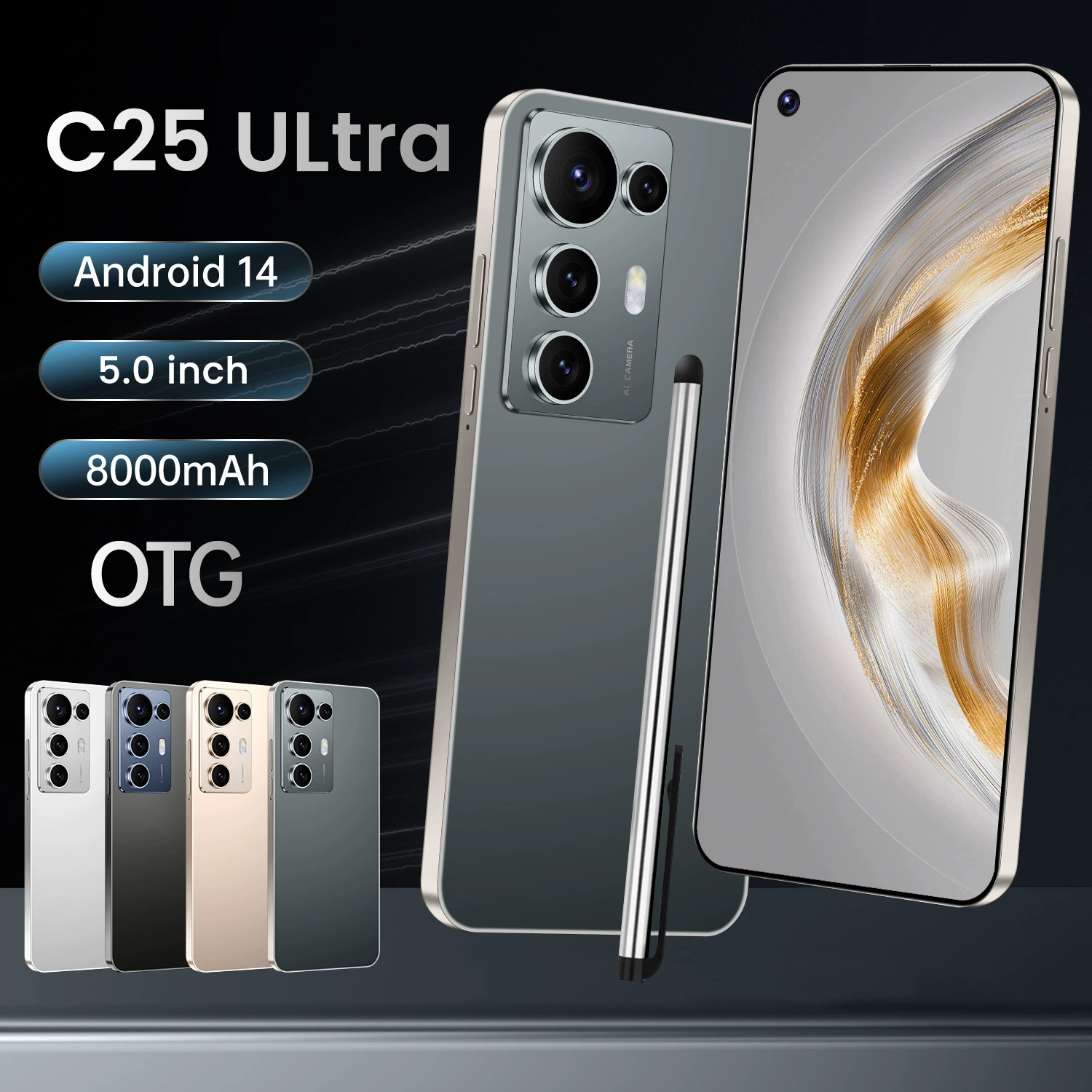 Смартфон и смарт-часы C25 Ultra Elite, 6,8-дюйма FHD, 4G Android, 6800 мА·ч, 50MP+13MP