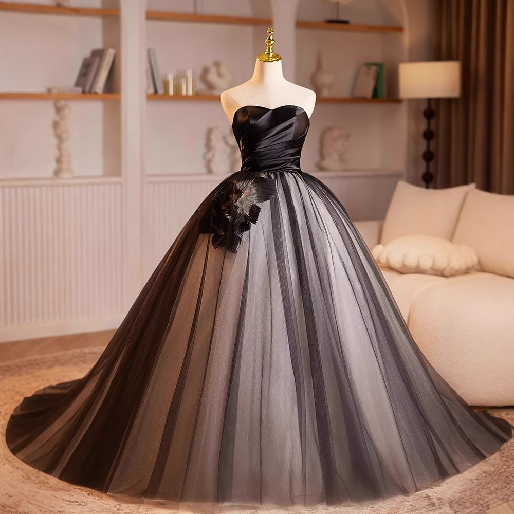 Black Strapless Evening Dress Dress Women's Banquet High-end Sense Ponte Dress Elegant High-end Light Wedding Dress Noble and Atmospheric Light Luxury