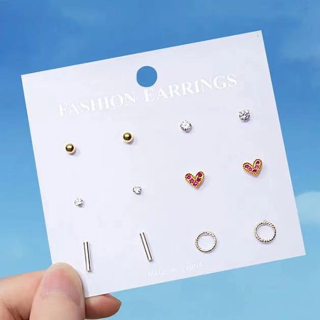 6 pairs of stud earrings female Japanese...