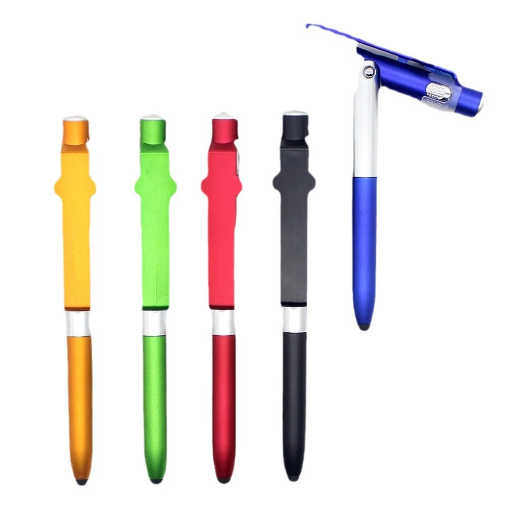 Soporte para teléfono móvil multifuncional luz LED pantalla táctil condensador herramienta bolígrafo impresión publicidad Cuatro en Uno lámpara plegable pluma
