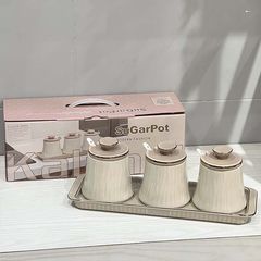 北欧調味料缶調味料瓶セット家庭用セラミック調味料ケース塩缶ポットトレー付き収納台所用品