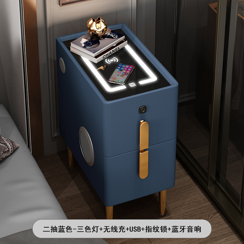 블루 램프 + 무선 충전 + usb + 소리 + 지문 잠금 단단한 나무