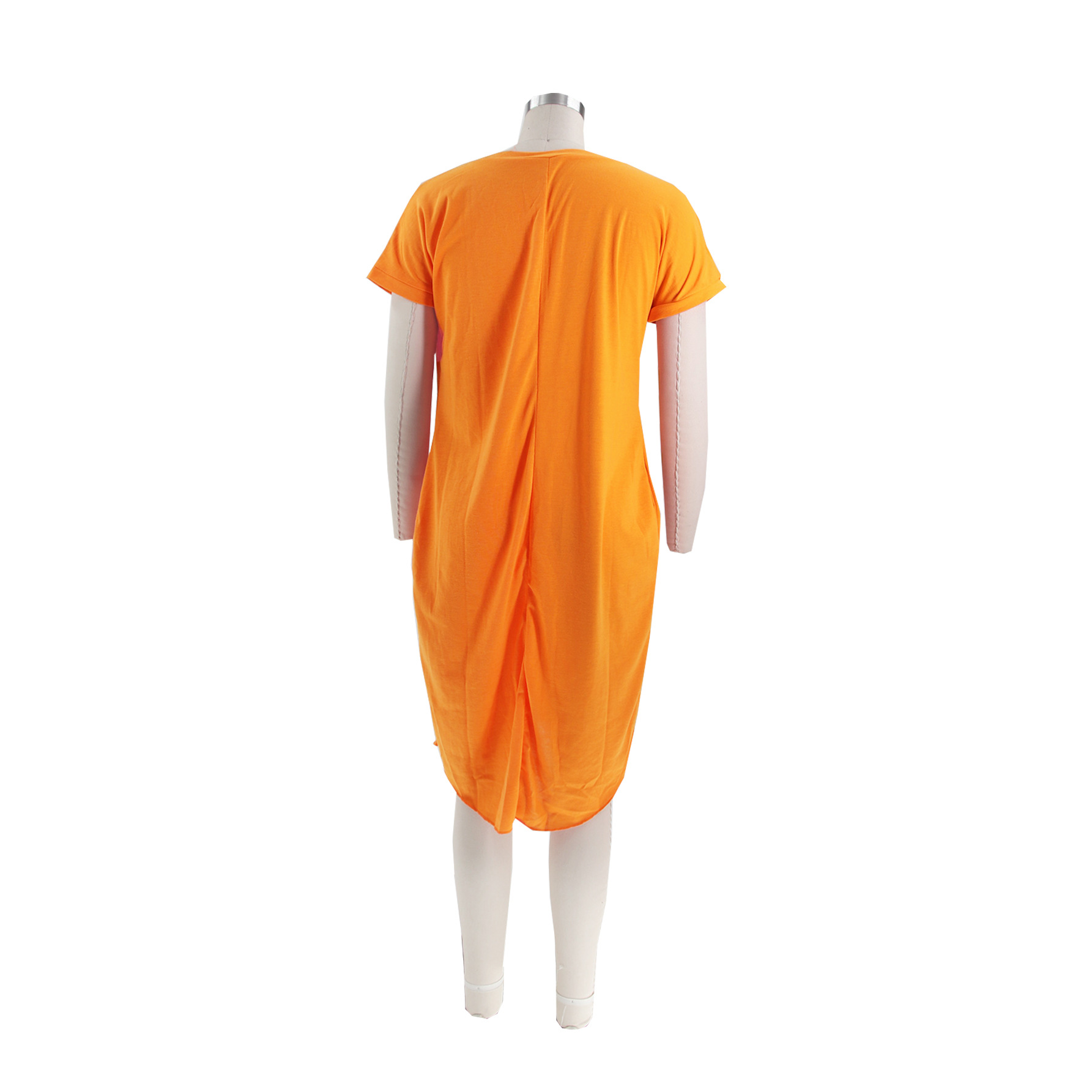 Summer Solid Color Pocket Front Short Back Length Irregular Asymmetric Dress