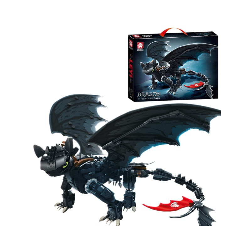Le Yi 68259 Domesticando el dragón de la sombra nocturna, el modelo de dinosaurio negro y blanco, compatible con los juguetes de Lego para niños transfronterizos