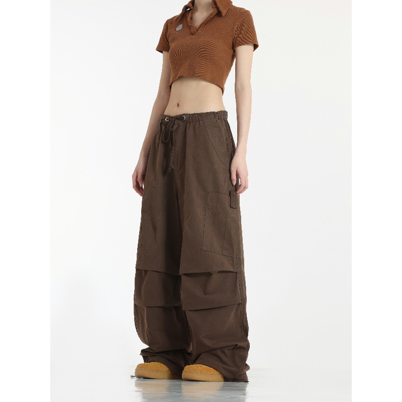 American Style Retro Drawstring Overalls Women's 2025 New Summer Spice Girl Loose Straight Wide Leg Casual Pants Parachute Pants