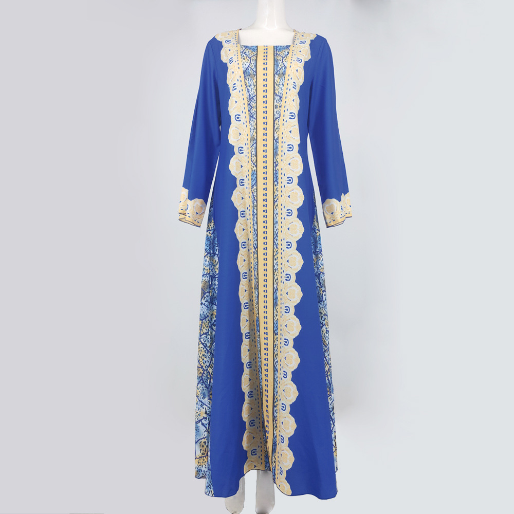 2022 Autumn/Winter New Cross-Border Women's Clothing Middle Eastern Printed Muslim Robe European And American_ecoleips.com
