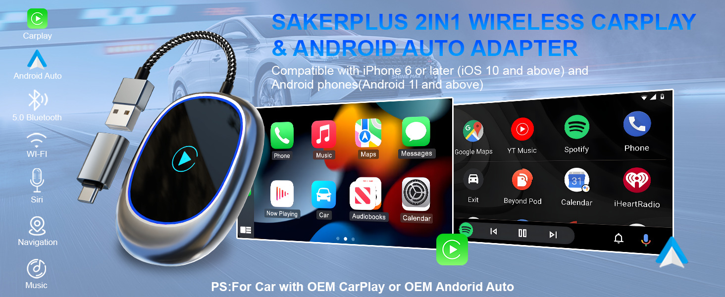 Cross-border CarPlay box 2-in-1 wired to wireless Apple Android Android Auto car connectivity box