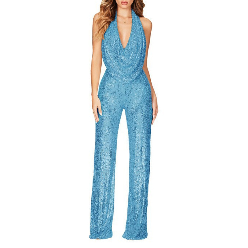 Spot europeo y americano nuevo estilo Amazon 2025 verano transfronterizo mono sin mangas halter lentejuelas mono mujer