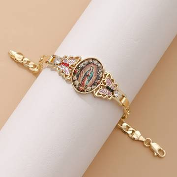 European and American Style Religious Faith Virgin Mary Bracelet Enamel Butterfly Cuban Chain Bracelet Niche Design Religious Accessory European and American Style Religious Faith Virgin Mary Bracelet Enamel Butterfly Cuban Chain Bracelet Niche Design Religious Accessory