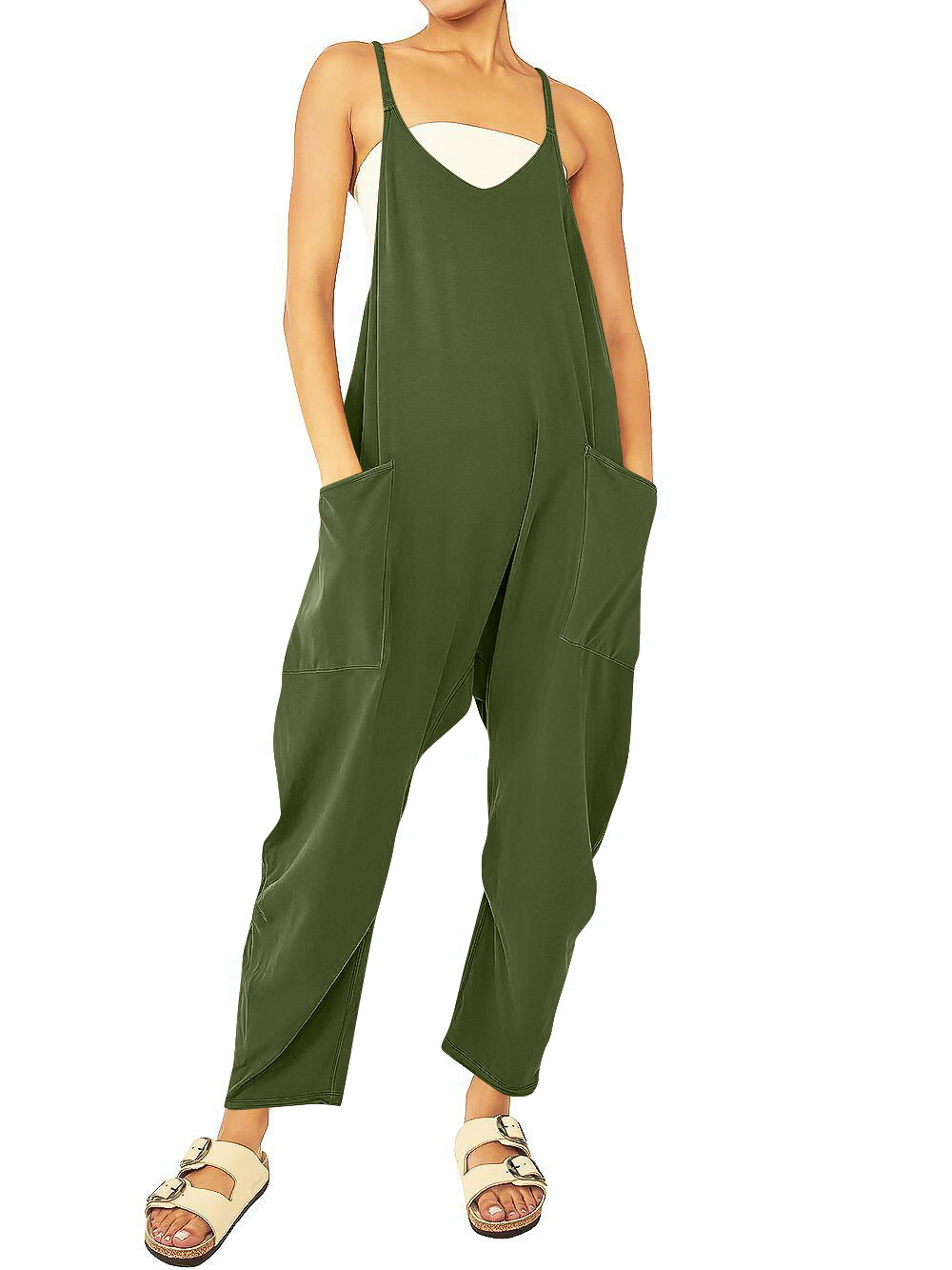 Ropa de mujer europea y americana 2024 verano nuevo estilo Amazon casual bolsillo tirantes de punto pantalones de una pieza pantalones con tirantes mujeres image 14
