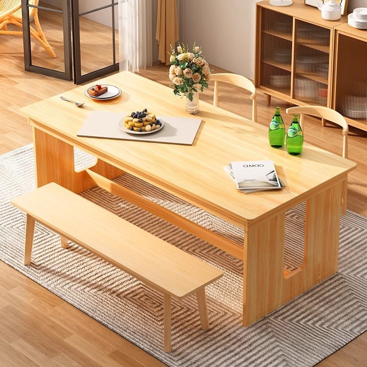 Mesa de comedor de patas de madera maciza hogar pequeño apartamento mesa de comedor sala de estar mesa de mesa grande de estilo nórdico mesa de comedor rectangular y combinación de silla