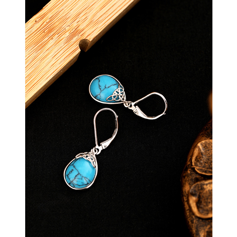 925 aretes turquesa de plata esterlina en forma de gota de agua para mujeres de otoño y invierno lujoso de alto nivel de sensación francesa retrógrado pendientes