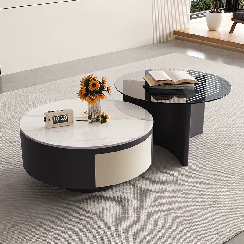 Nuevo estilo de lujo ligero y moderno simple meseta de té sala de estar doméstica minimalista mesa de tabla de roca combinación de gabinete de vidrio