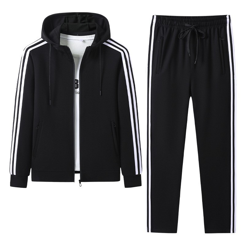 Juego con capuzas de primavera y otoño para hombres, camiseta, camiseta, pantalón deportivo para correr al aire libre, acondicionamiento físico, ocio, tres barras, dos piezas