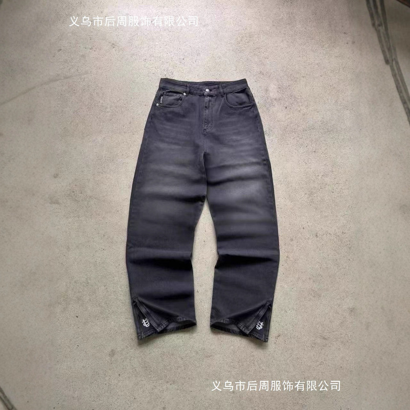 Cross-Border Street American Y2K Letter S Embroidered Zipper Design Loose Straight Jeans for Men Baggy Jeans