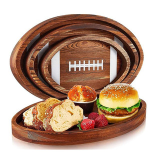 Cross-border wooden rugby shape tray simple wooden football shape dinner plate wooden storage plate factory direct supply