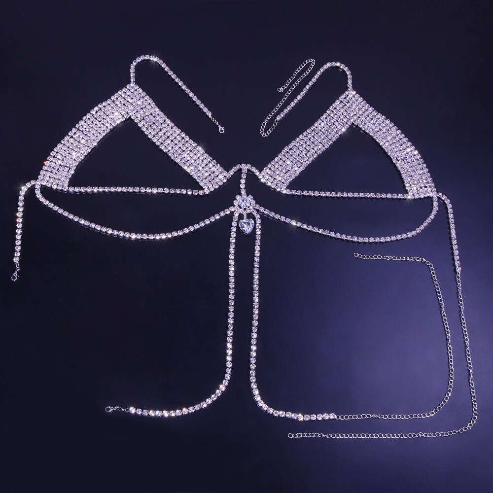 Cadena de pecho rhinestone de tendencia transfronteriza europea y americana sexy colgante brillante cadena del cuerpo del partido cadena de la joyería del pecho del todo fósforo