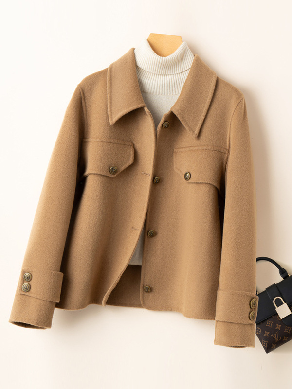 2026 Autumn/Winter New Woolen Coat Double-Sided Cashmere Coat for Women Petite Doll Collar Woolen Blazer