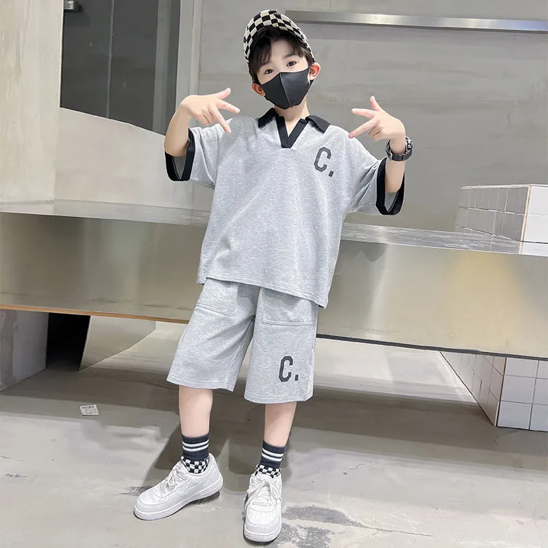 Boy Summer wear suit 2022 new pattern CUHK Short sleeved children Easy motion shorts Western style Two piece set