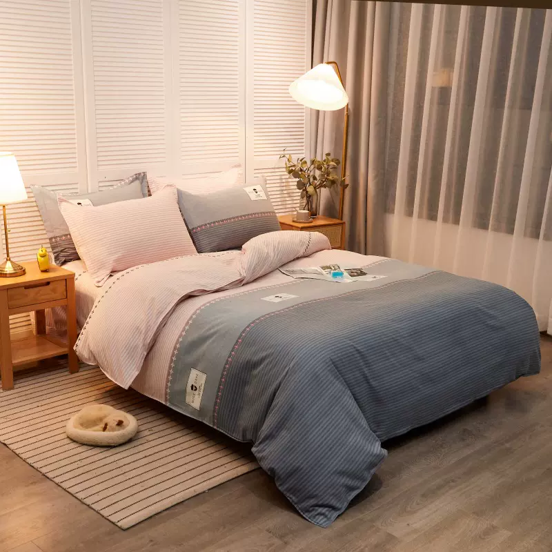60支高档全棉磨毛四件套100纯棉加厚被套床单秋冬床上用品被套