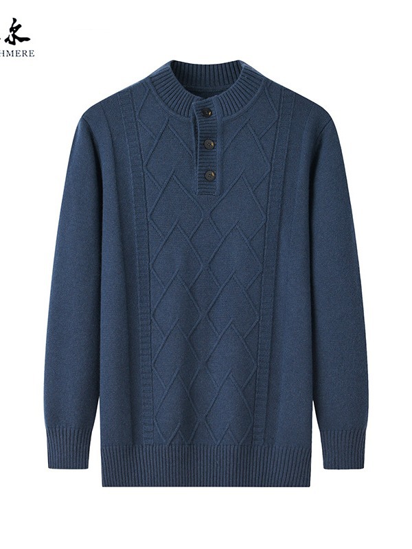 Solid color cashmere cardigan with a round collar