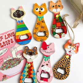 新款可爱卡通密胺开瓶器猫头形状浮雕质感烫金工艺啤酒开瓶器磁贴