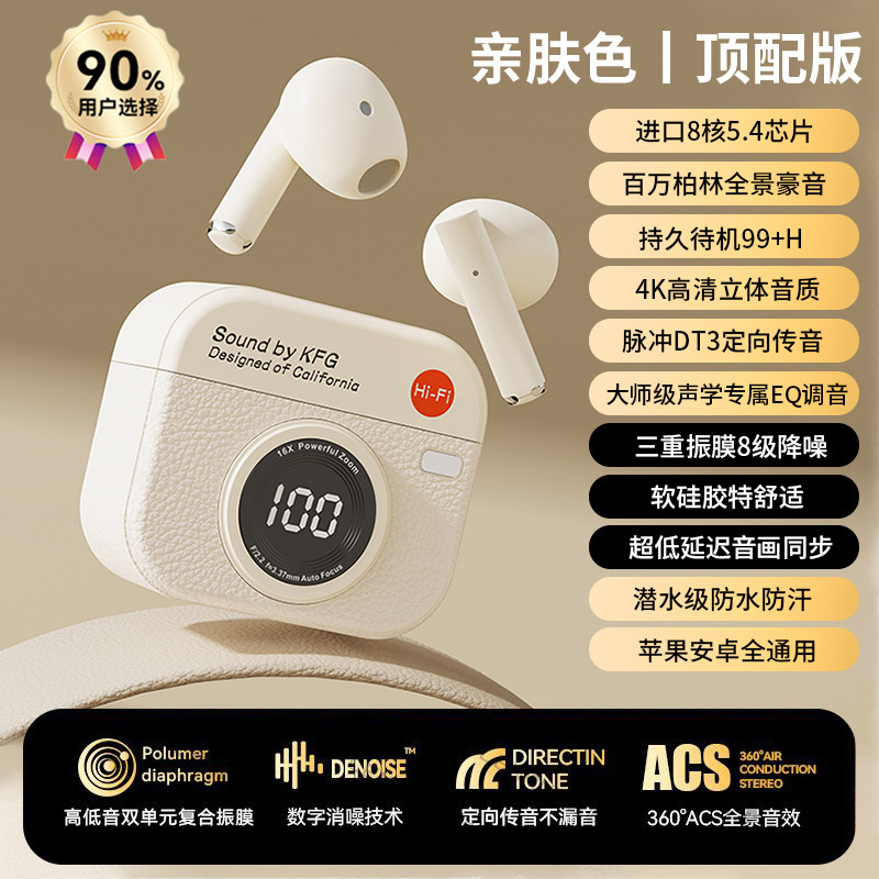 Auriculares Bluetooth AirMAX transfronterizos en la oreja, pantalla táctil LCD a color, reducción de ruido, auriculares deportivos transparentes de larga duración