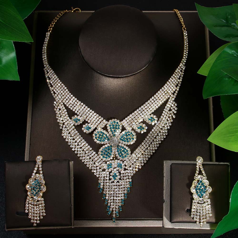 Europa y los Estados Unidos de nuevo flor fringe conjunto de joyería de alta sensación de diamante clavícula accesorios de boda conjunto de joyería