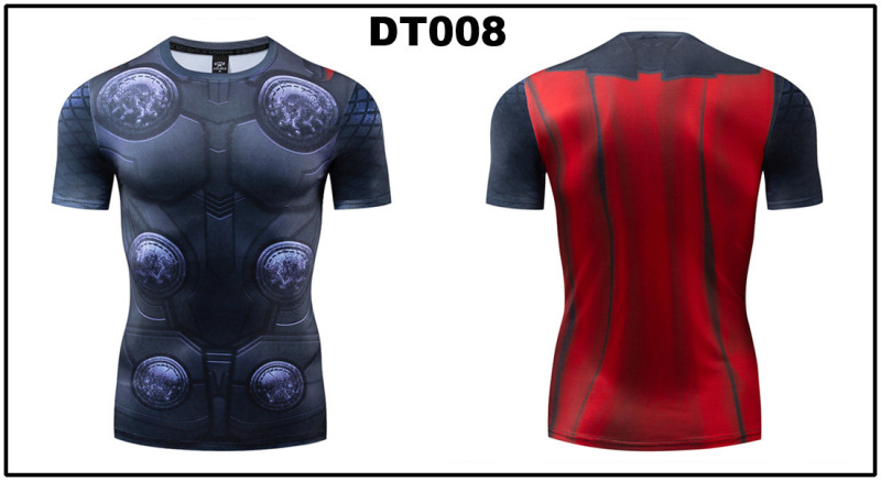 貿易アマゾンメンズアベンジャーズマーベルDC同服スポーツフィットネスストレッチ半袖Tシャツ|undefined