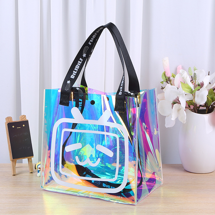 Bolsas de PVC con impresión de logotipo personalizado para tiendas de ropa, bolsas de plástico transparentes, bolsas láser coloridas, bolsas holográficas láser. image 4
