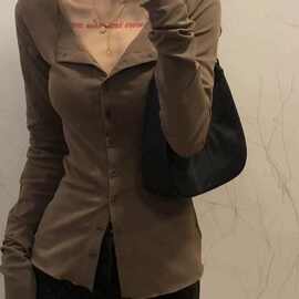 辣妹收腰衬衫女秋冬新款设计感小众修身显瘦别致长袖上衣