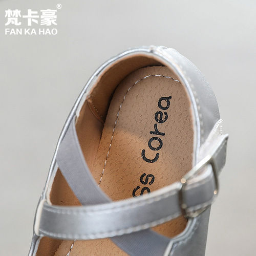 Vankaiao Children's Cross Small Leather Shoes Spring/Autumn Kids Magic Tape Single Shoes Girls Soft Sole Bean Shoes