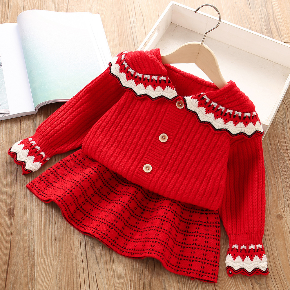 Pull pour enfants, nouvelle édition coréenne, petite fille, à la mode, col Polo, Cardigan tricoté deux pièces, 2023_voghion.com