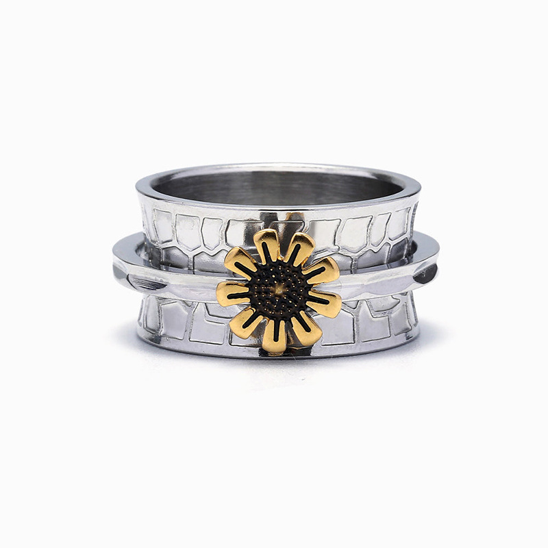 Sunflower Pattern Unisex Gender Elegant Retro Sunflower Alloy Plating Unisex Rings
