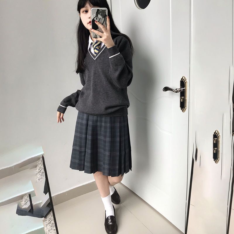 津御中オリジナルjk格スカート校供感顕痩せ百歪スカート日系スカート半身スカート白上着セット|undefined