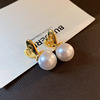 Silver needle from pearl, earrings, simple and elegant design, flowered