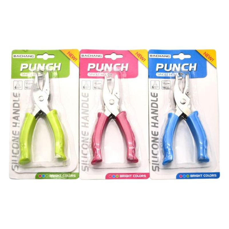 La mano de mano revestida de pegamento transfronteriza que ahorra mano alicates cuenta de hojas sueltas perforadora de un solo agujero perforadora manual de 6mm