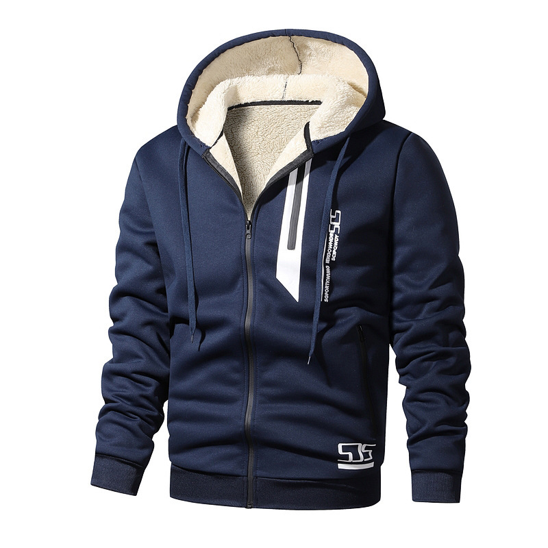 Cross-Border Cashmere Sweatshirt Jacket Men's Autumn and Winter Velvet Thickened Hooded Cardigan Casual Warm Jacket European Size Manufacturer Cross-Border Cashmere Sweatshirt Jacket Men's Autumn and Winter Velvet Thickened Hooded Cardigan Casual Warm Jacket European Size Manufacturer