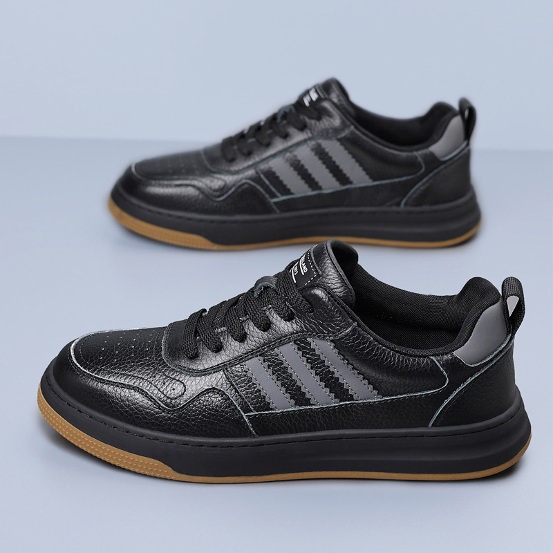 Zapatos casuales de cuero de vaca para hombres, zapatos de suela gruesa, marca de moda, zapatos de cuero transpirables, zapatos blancos para hombres, zapatos para hombres