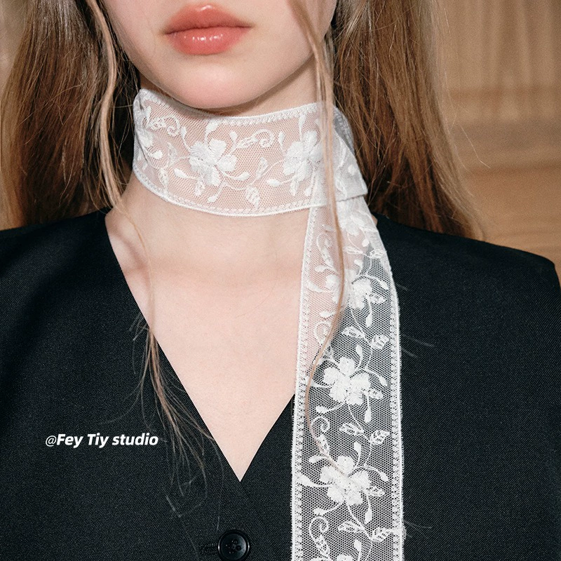 Feytiy итальянская кружева 24ss темпераментный тонкий длинный шелковый шарф весной и летом дикий орнамент тонкий узкий шарф пояс ins