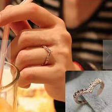 韩国饰品心型钻戒 心形独特设计款 镶钻简约 戒指 满钻爱心尾戒女