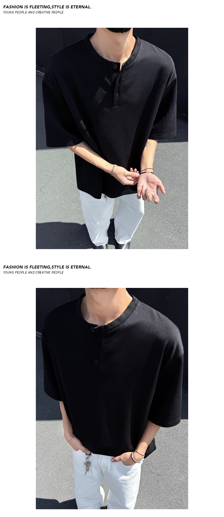 Maglietta henley uomo in maglia a nido d'ape maniche corte retro_voghion.com