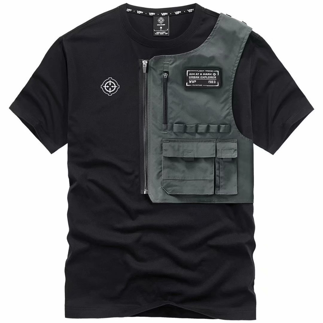 【Cross-Border Shipping】Hong Kong Style Ins Niche Design Short-Sleeve T-Shirt for Men, Summer Trendy Brand Functional Workwear Top