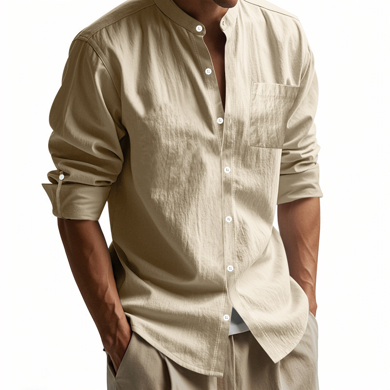 Herren Leinenhemd Mit Stehkragen Für Einen Smarten Freizeit Look_voghion.com
